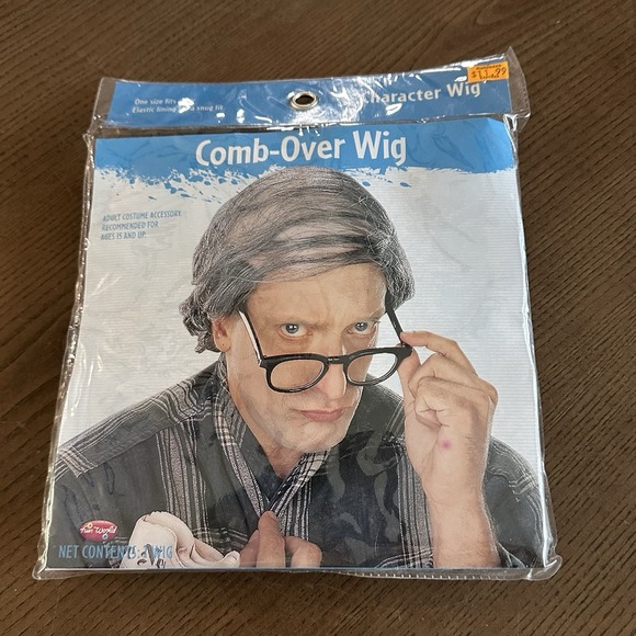 GREY COMB OVER BALDING OLD MAN GRANDPA WIG HALLOWEEN COSTUME ACCESSORY FUN WORLD - Picture 1 of 4